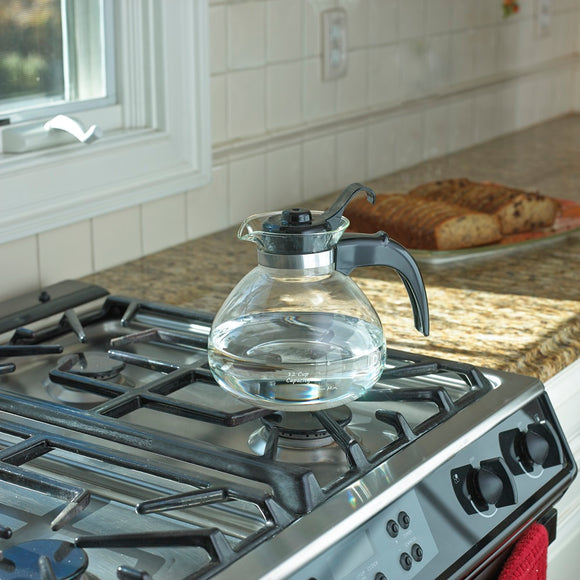 Medelco Glass 12 Cup Stove Top Whistling Tea Kettle