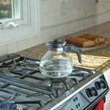 Medelco Glass 12 Cup Stove Top Whistling Tea Kettle